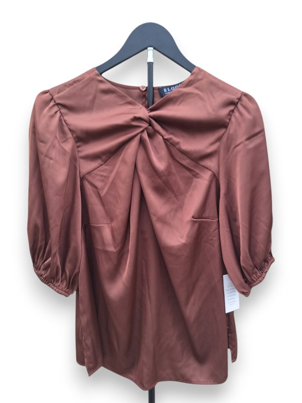 ELOQUII Brown Satin Twist Front Puff Sleeve Blouse Top Sz 14